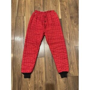 Vintage 70s  Quilted Pants Red Insulated Jogger Thermal Snow Liner Layer Mens L